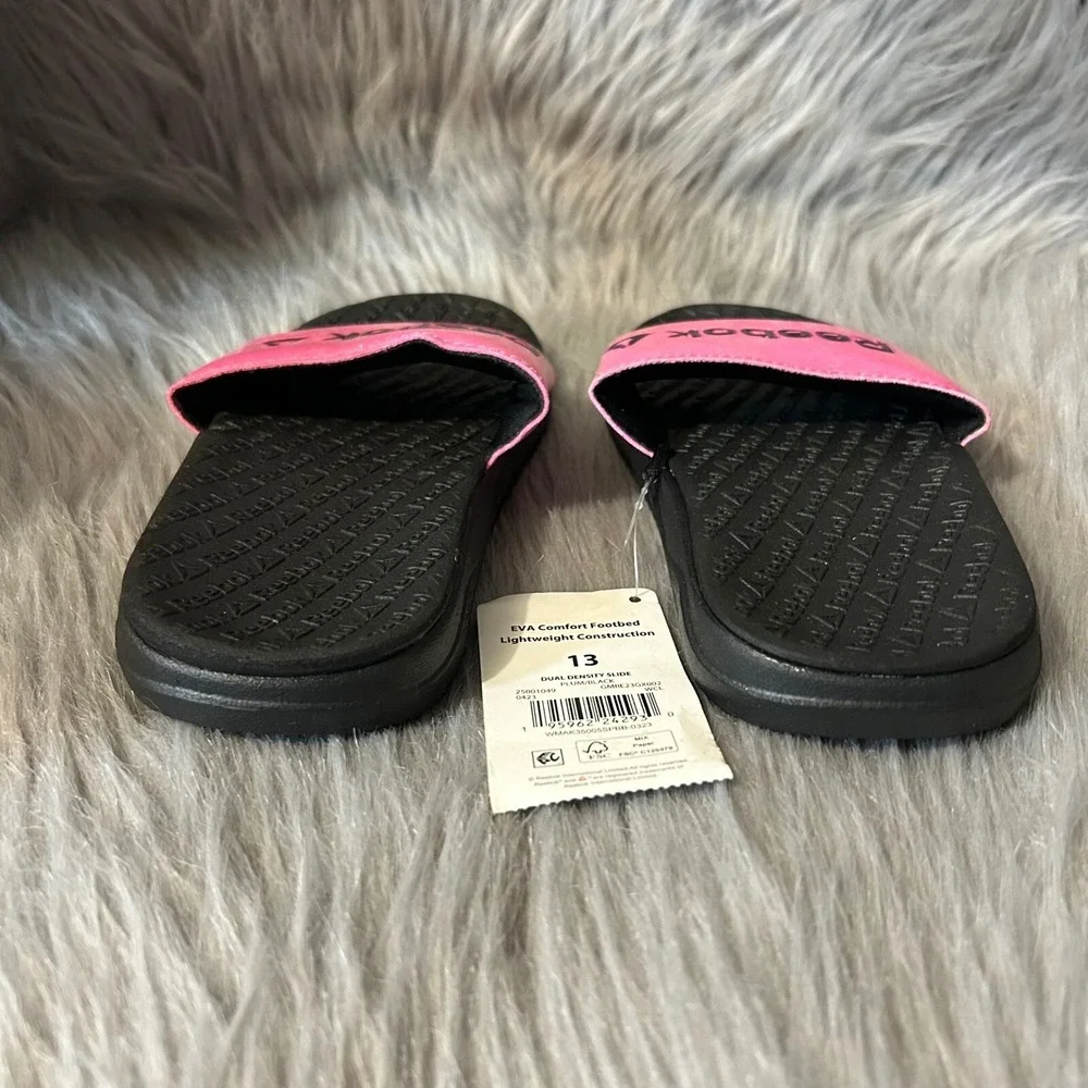 Reebok Slides Girls Size‎ 13 Pink Black Slip On Sandals Shoes Lightweight